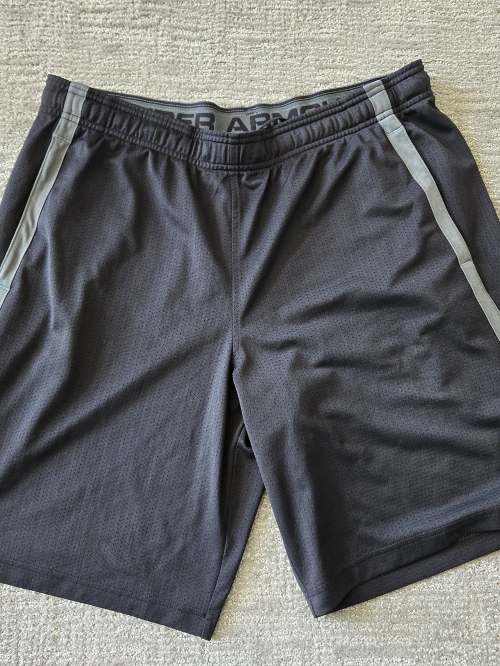 Under Armour Men's Black Athletic Shorts with Gray Side Stripes